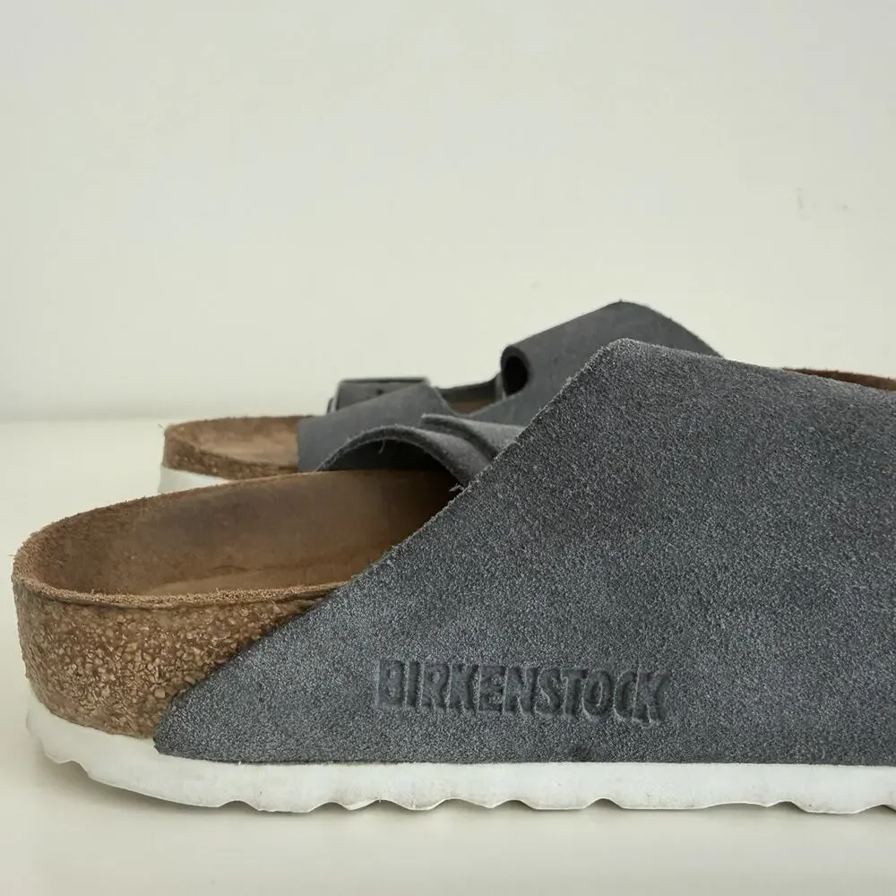 Birkenstock Arizona Womens 6 Gray Suede Leather Gunmetal Soft Footbed EU 37